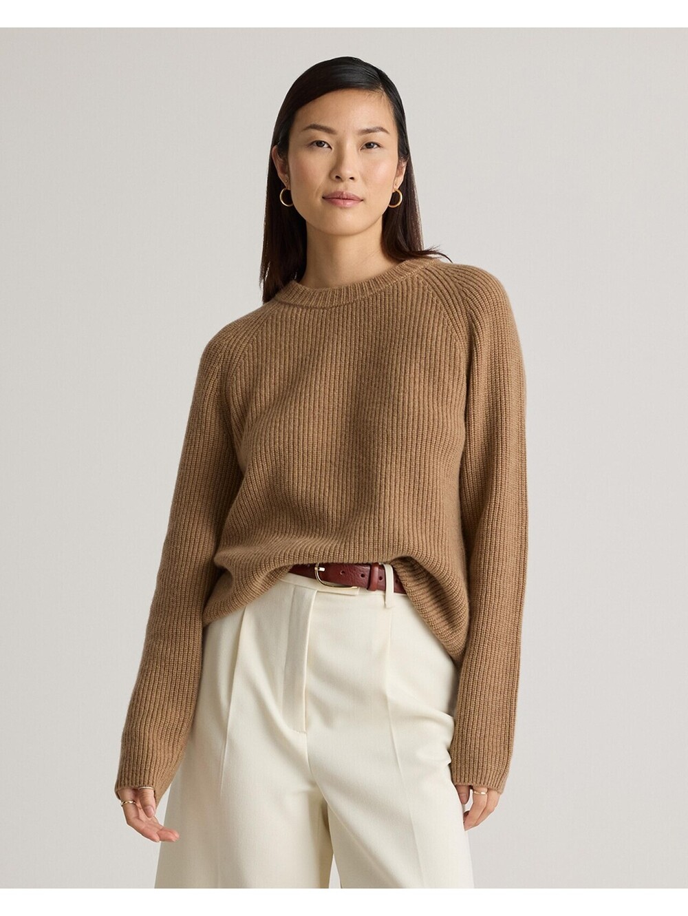 Quince 100% Mongolian Cashmere Fisherman Crewneck Sweater Teak Brown Size L Fall